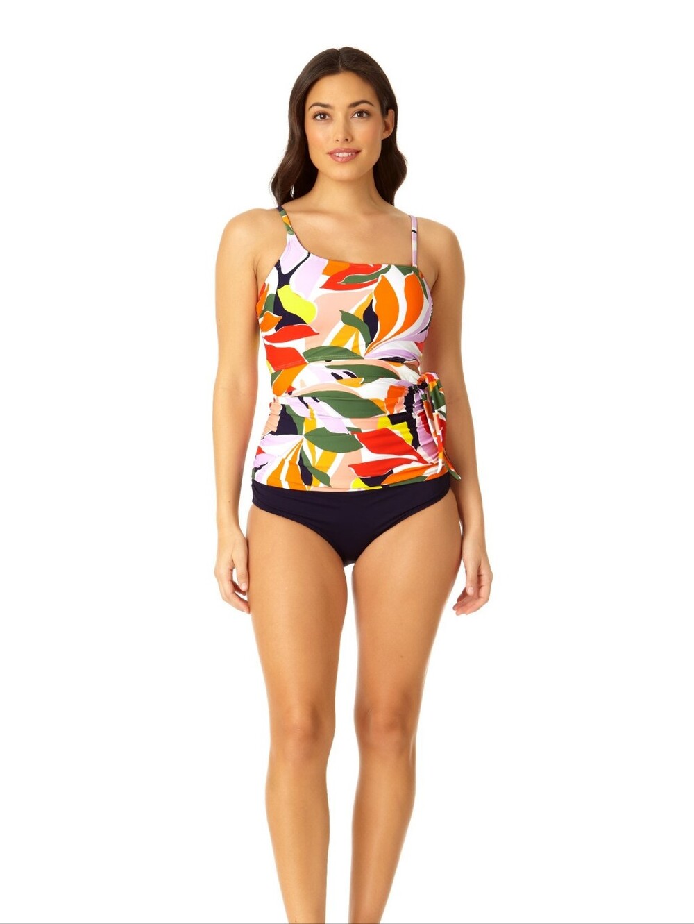 Anne ColeWomen's Asymmetrical Tie-Side Tankini Top SZ M